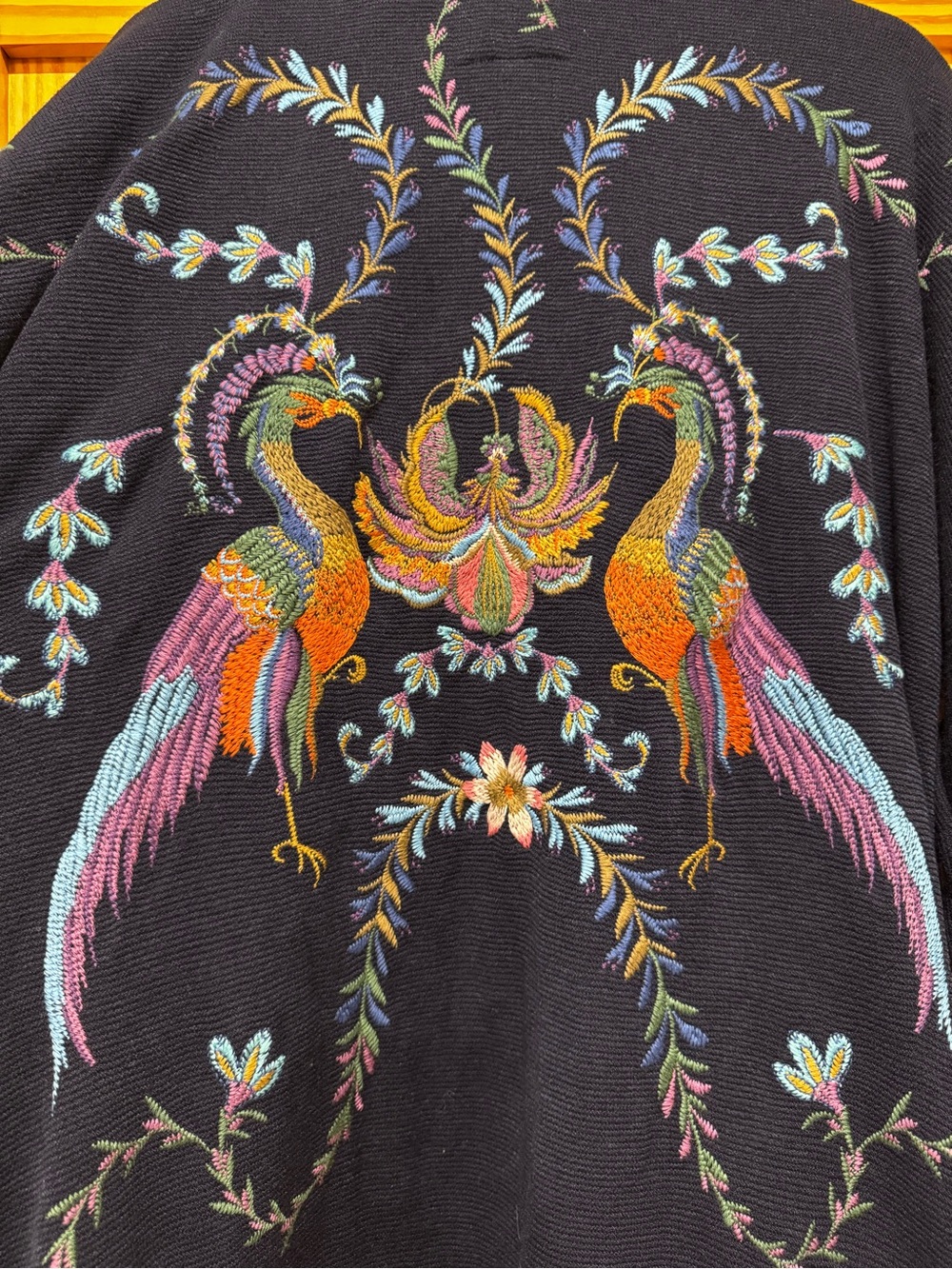 Johnny Was Navy Embroidered Kimono Cardigan with Red Pom Accents - Picture 10 of 11